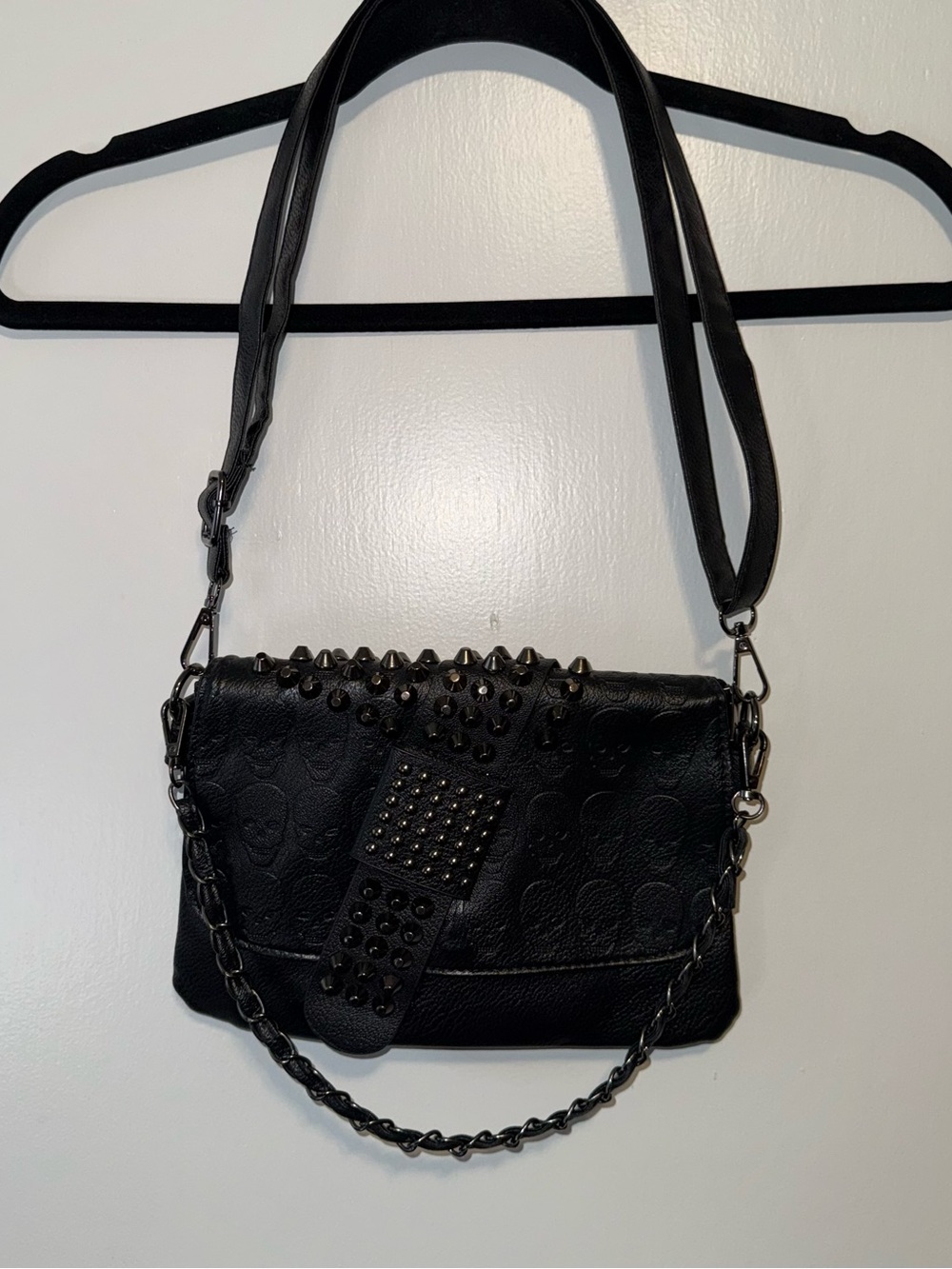 Hot Topic Skull Embossed Studded Crossbody Bag with Chain Strap